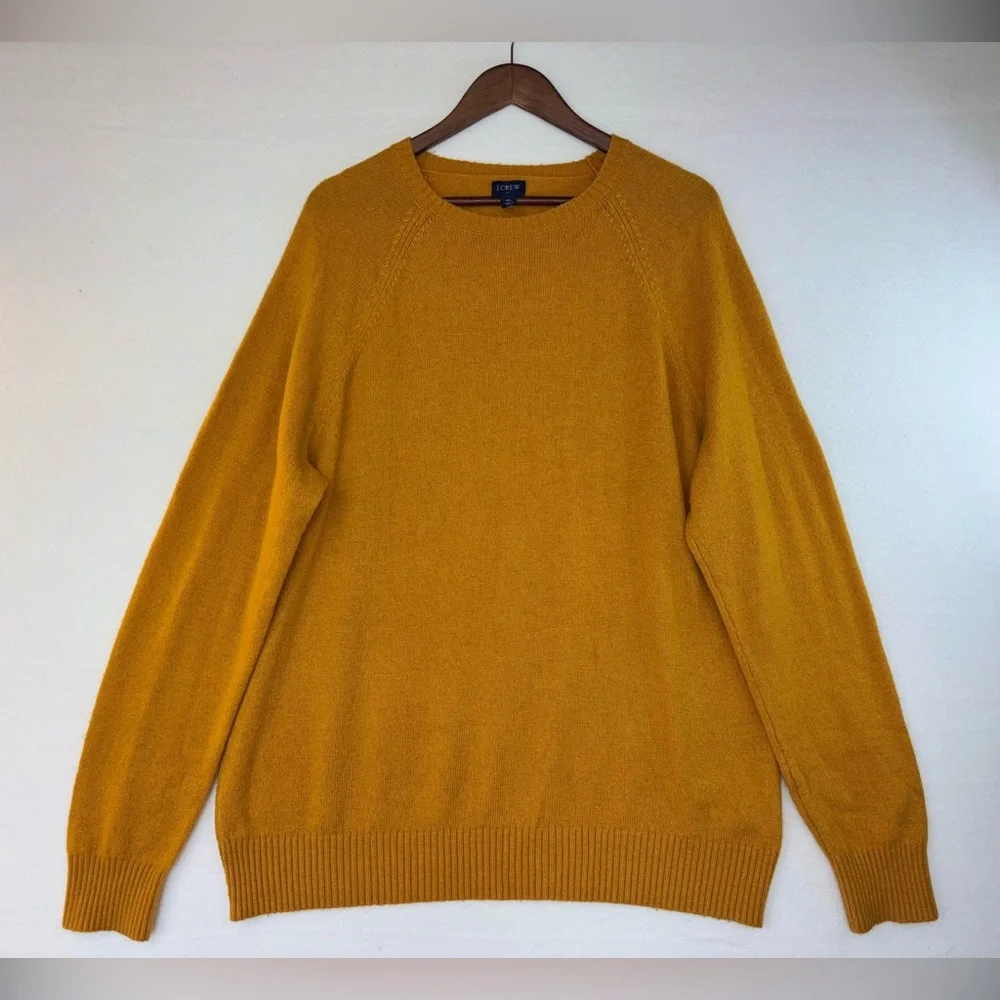 J. CREW Lamb's Wool Sweater Men's Long Sleeve Yellow Mustard Crew Large XL‎